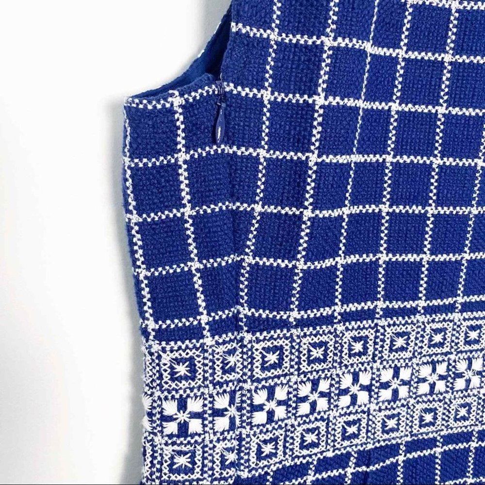 TORY BURCH Fringe Embroidered Sleeveless V-Neck Tweed Dress NWT - Picture 5 of 11